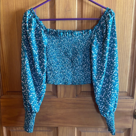 Tops - Floral Blue Off-Shoulder Top